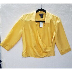 Textured Silk yellow womens M Top wrap side zippered NTW